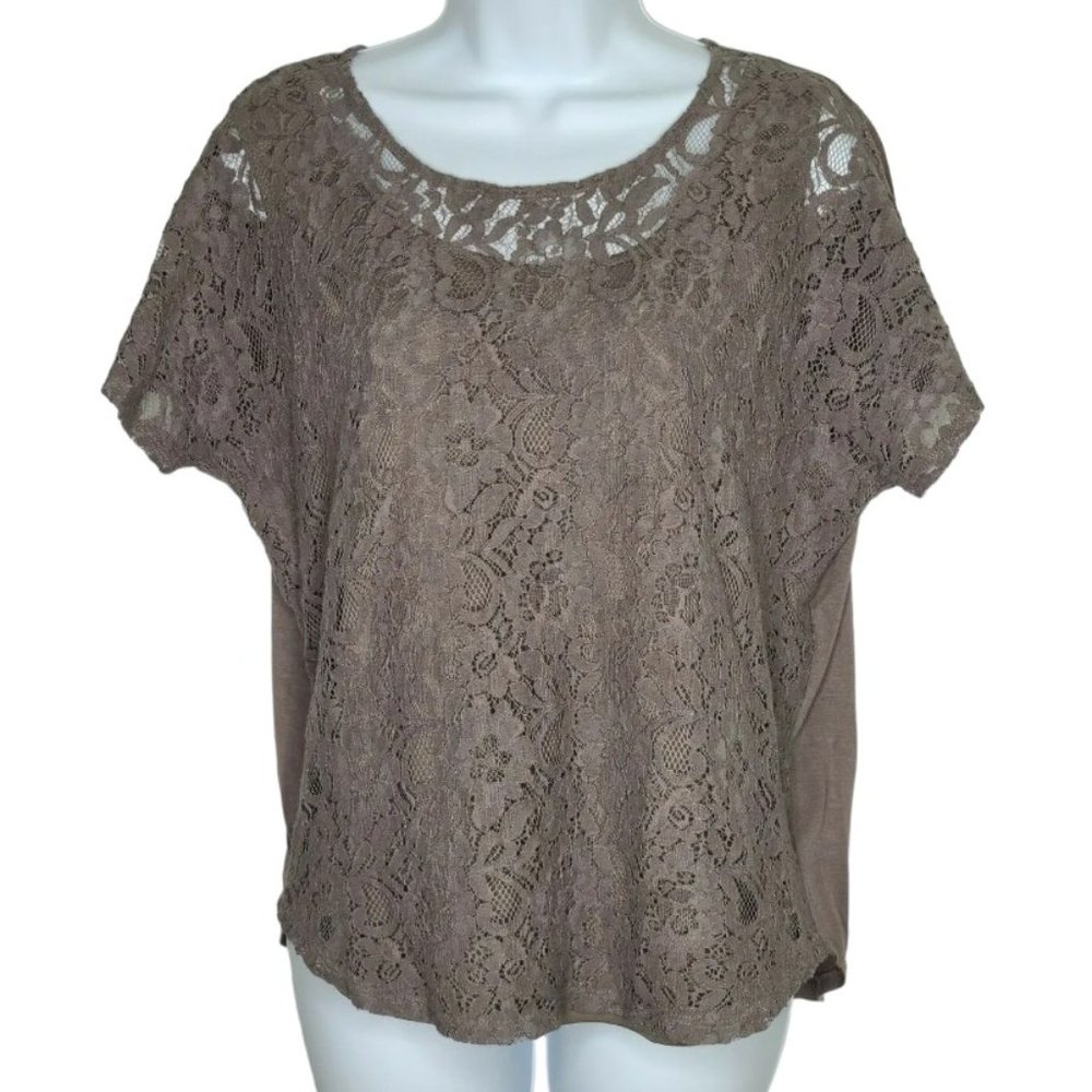 Kenar Women's Gray Lace Blouse Size S Cotton/Rayon/Nylon Zipper on the back